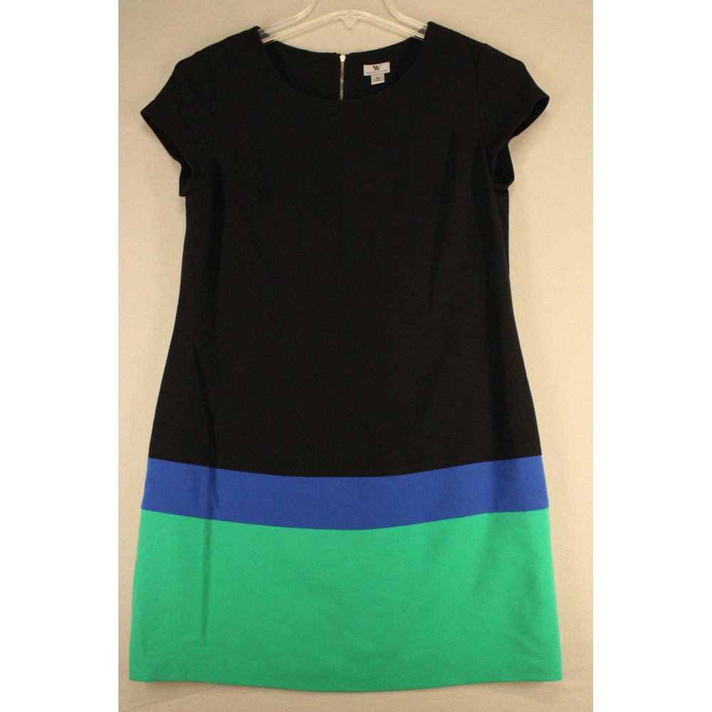Worthington Dress Shift Colorblock Womens 10 Black Blue Green Preppy Business